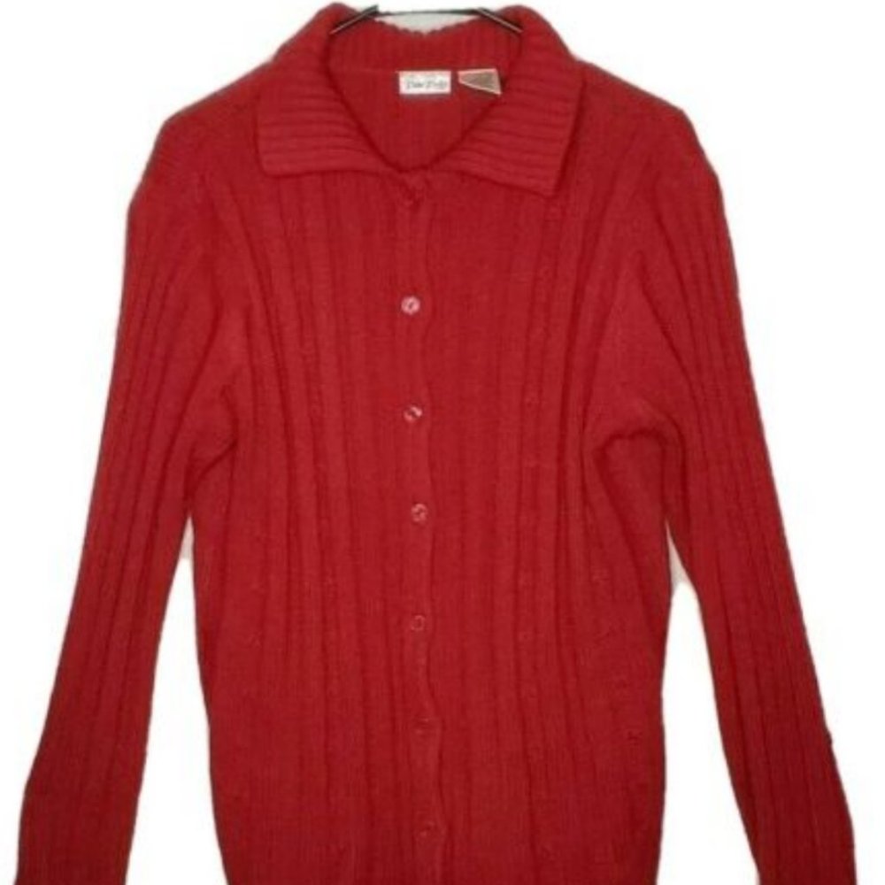 Bobbie Brooks Sweater Cardigan Red Womens 14W 16W Ribbed